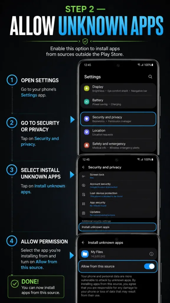 Allow unknown apps on Android