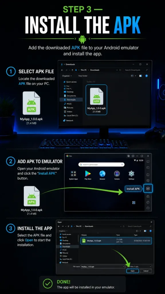 Install APK in the Android emulator.