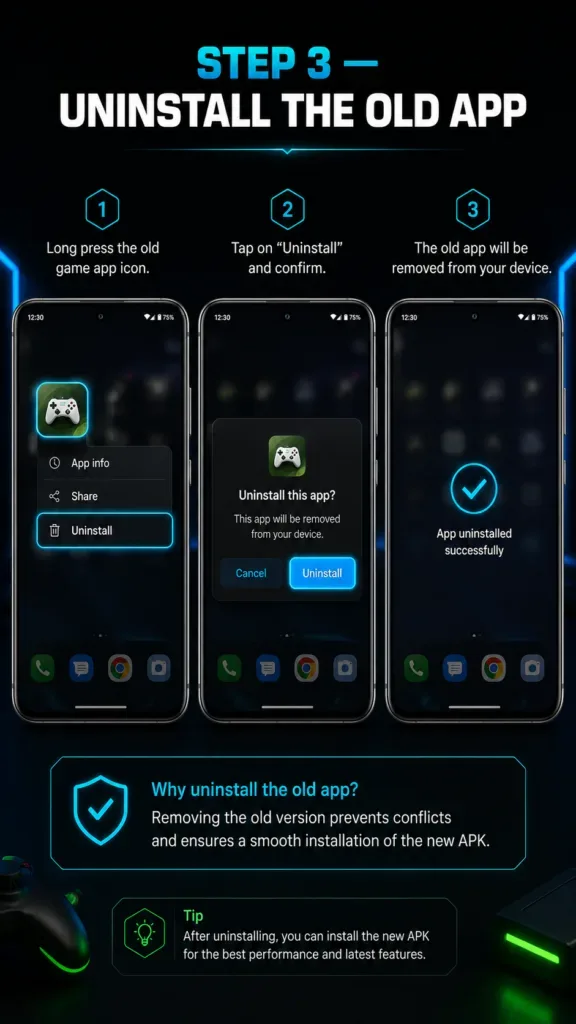 Uninstall old app on Android