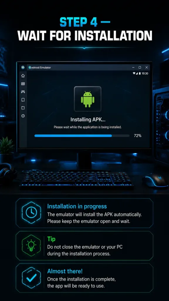 Wait for APK installation on PC